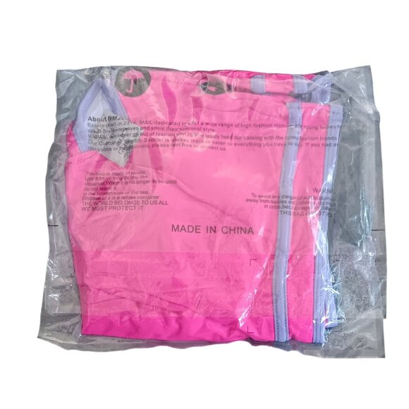 BMJL Sporty Two Piece Neon Pink Lavender Trim High Waisted Bikini Set Size 2XL - Picture 5 of 6